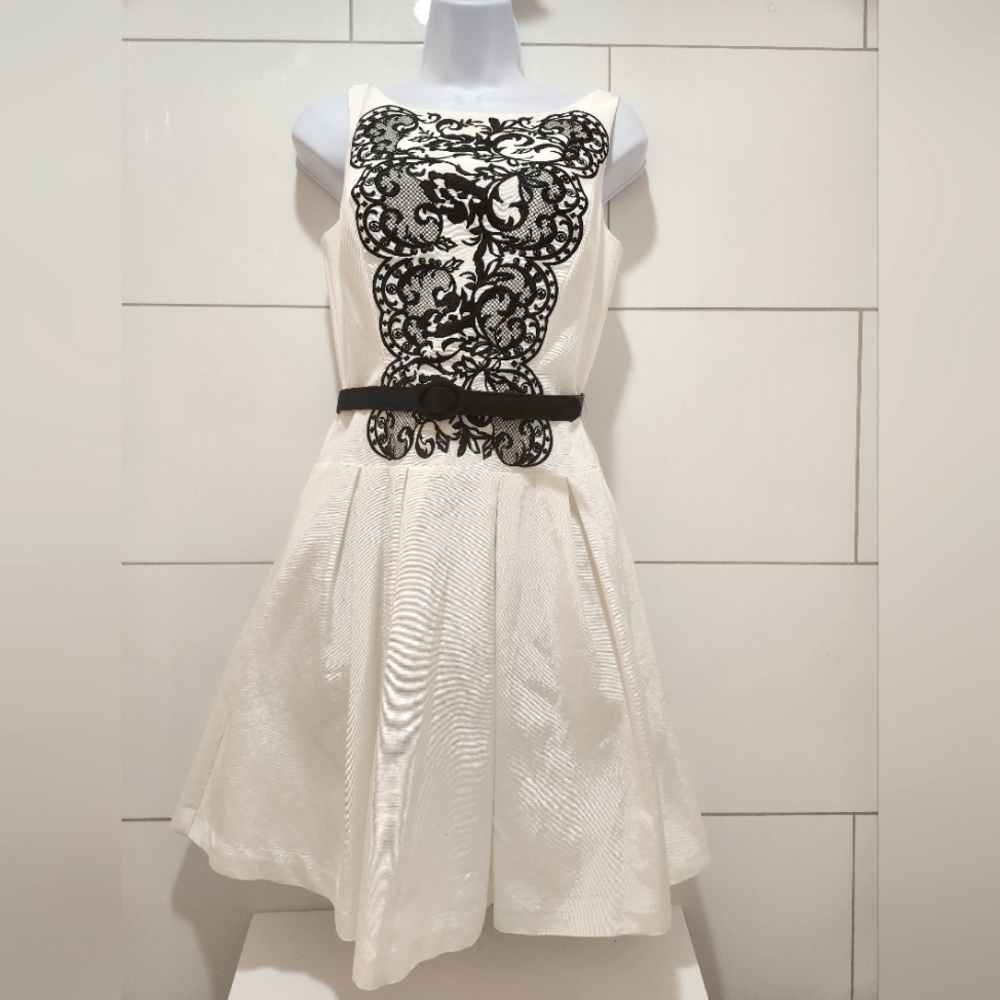White House Black Market party dress, size 2, white with black. New with tags
